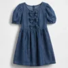 Vestido de mezclilla con mangas abullonadas y moño para Bebé y Niño