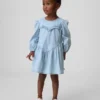 Vestido de mezclilla con volantes y corazón para bebés y niños pequeños