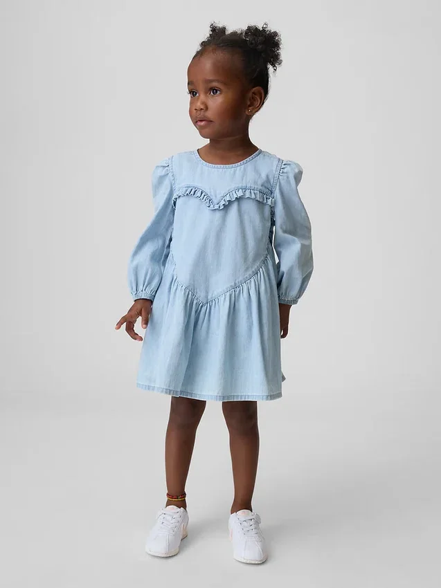 Vestido de mezclilla con volantes y corazón para bebés y niños pequeños