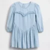 Vestido de mezclilla con volantes y corazón para bebés y niños pequeños