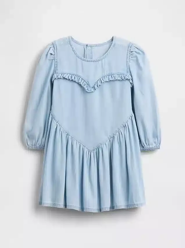 Vestido de mezclilla con volantes y corazón para bebés y niños pequeños