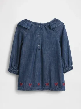 Vestido de mezclilla para bebé con cuello de volantes