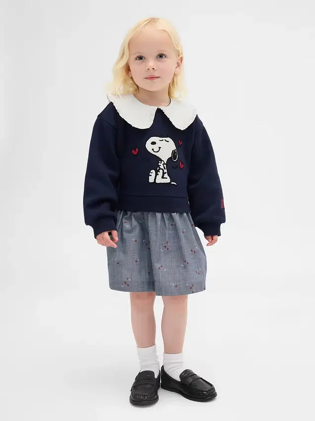 Vestido de sudadera con cuello con volantes de Snoopy para bebés y niños pequeños