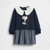Vestido de sudadera con cuello con volantes de Snoopy para bebés y niños pequeños