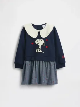 Vestido de sudadera con cuello con volantes de Snoopy para bebés y niños pequeños
