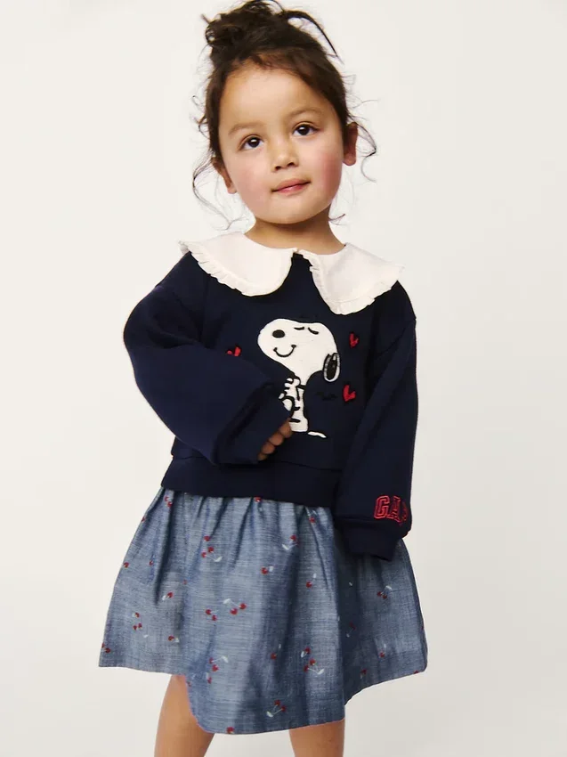 Vestido de sudadera con cuello con volantes de Snoopy para bebés y niños pequeños
