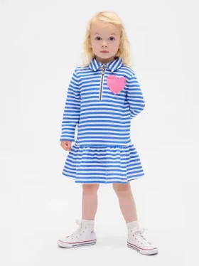 Vestido de sudadera con media cremallera para bebés y niños pequeños