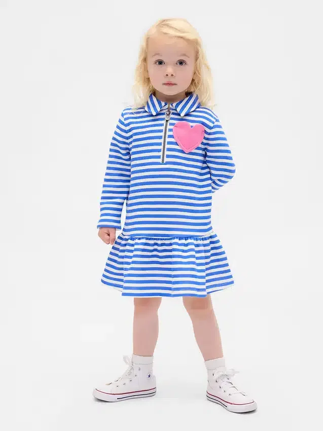 Vestido de sudadera con media cremallera para bebés y niños pequeños