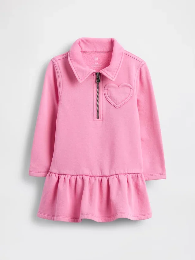 Vestido de sudadera con media cremallera para bebés y niños pequeños