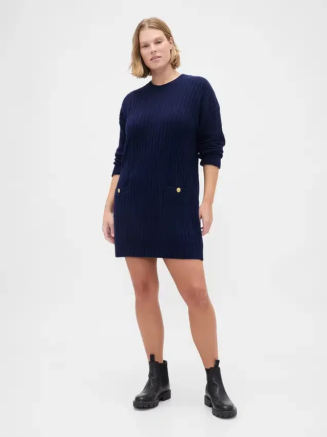 Vestido de suéter mini de punto trenzado CashSoft