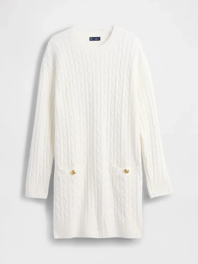 Vestido de suéter mini de punto trenzado CashSoft