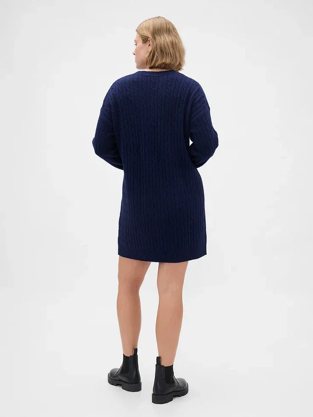 Vestido de suéter mini de punto trenzado CashSoft