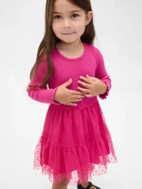 Vestido de tul con mezcla de materiales para bebés y niños pequeños
