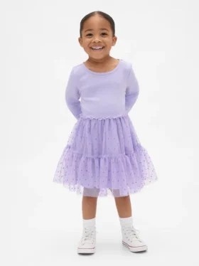 Vestido de tul con mezcla de materiales para bebés y niños pequeños