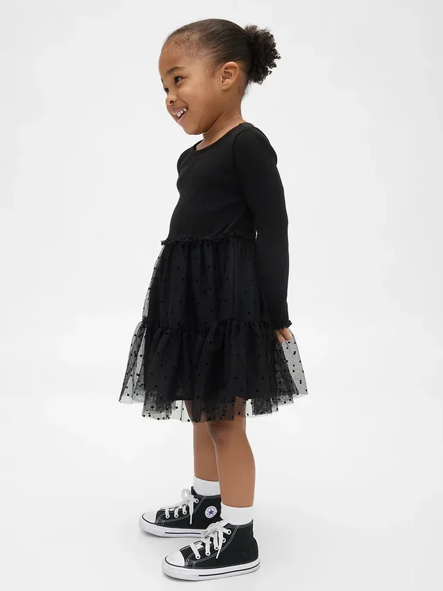 Vestido de tul con mezcla de materiales para bebés y niños pequeños