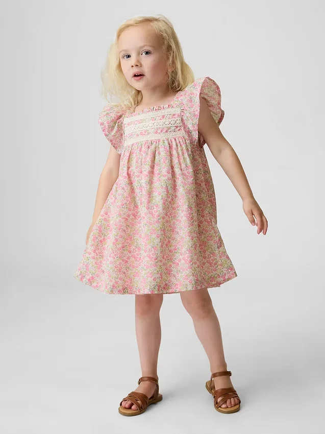 Vestido floral con mangas con volantes para bebés y niños