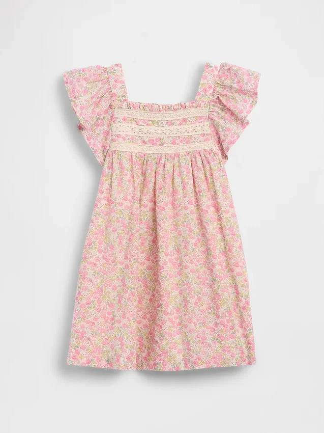 Vestido floral con mangas con volantes para bebés y niños