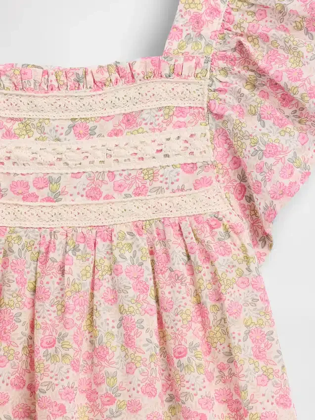 Vestido floral con mangas con volantes para bebés y niños