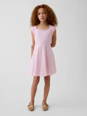 Vestido infantil de jersey con cuello cuadrado