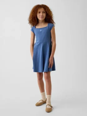 Vestido infantil de jersey con cuello cuadrado