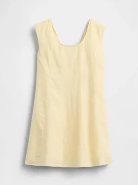 Vestido infantil de lino y algodón con cuello redondo