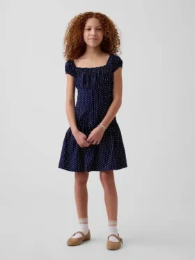 Vestido infantil de lunares con cintura baja
