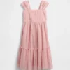 Vestido infantil de malla con volantes y mangas casquillo