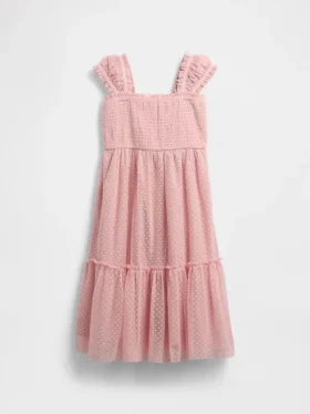 Vestido infantil de malla con volantes y mangas casquillo