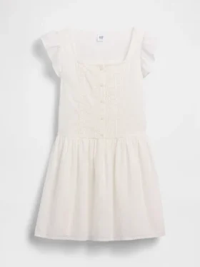 Vestido infantil de mangas con volantes y ribete de encaje