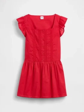 Vestido infantil de mangas con volantes y ribete de encaje