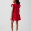 Vestido infantil de mangas con volantes y ribete de encaje