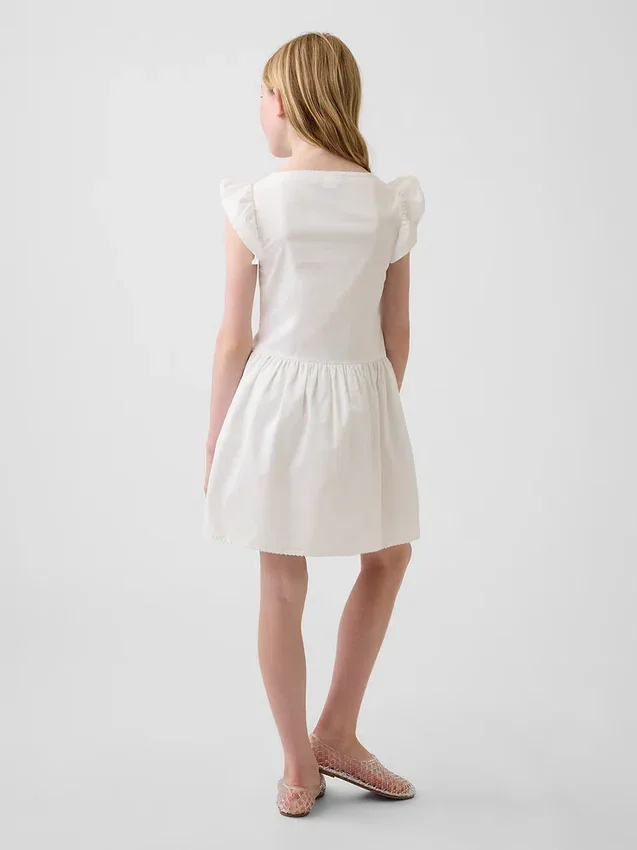 Vestido infantil de mangas con volantes y ribete de encaje