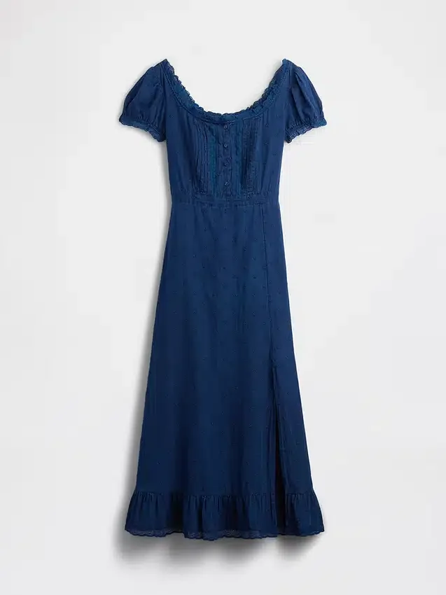 Vestido largo con mangas abullonadas bordadas