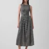 Vestido largo de cintura baja con fruncidos y estampado de cuadros vichy