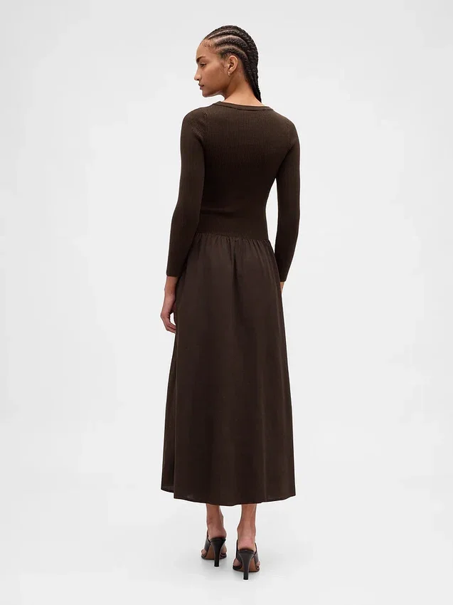 Vestido largo de cintura baja con mezcla de materiales