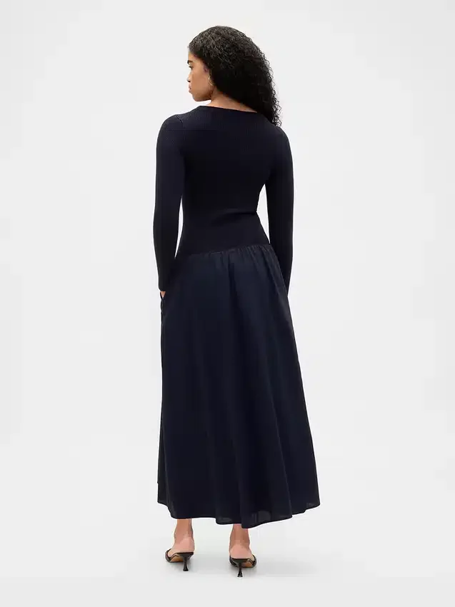 Vestido largo de cintura baja con mezcla de materiales