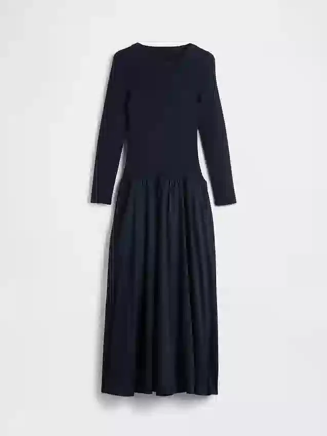 Vestido largo de cintura baja con mezcla de materiales
