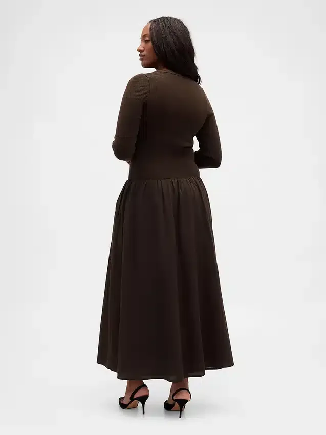 Vestido largo de cintura baja con mezcla de materiales