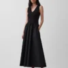 Vestido largo de cintura baja con mezcla de telas