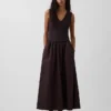 Vestido largo de cintura baja con mezcla de telas