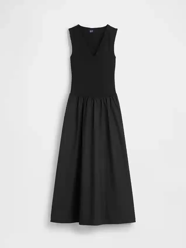 Vestido largo de cintura baja con mezcla de telas