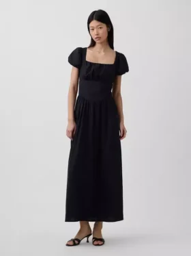 Vestido largo de cintura baja en mezcla de lino