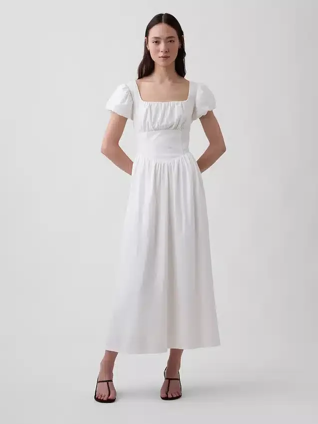 Vestido largo de cintura baja en mezcla de lino