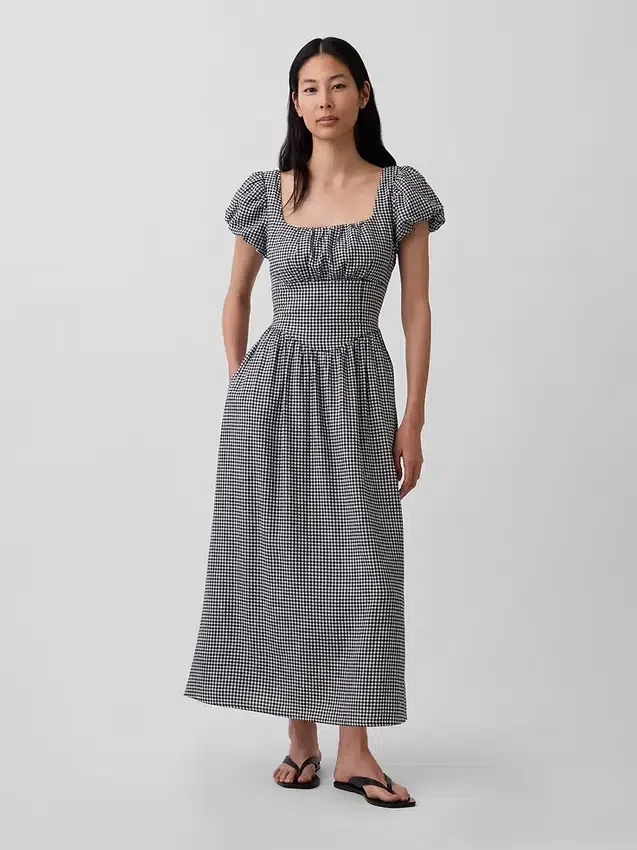 Vestido largo de cintura baja en mezcla de lino