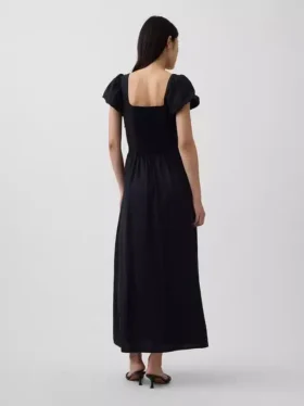 Vestido largo de cintura baja en mezcla de lino