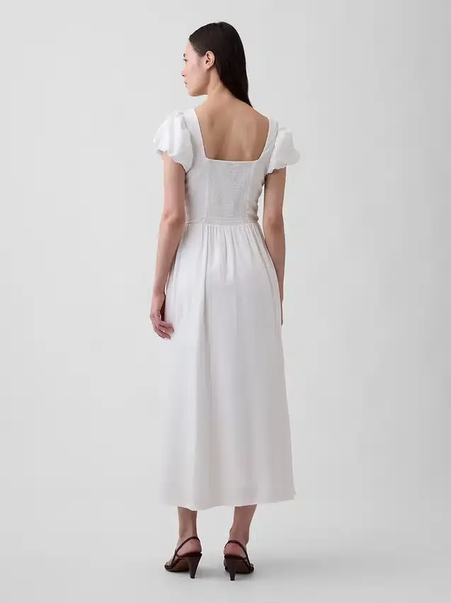 Vestido largo de cintura baja en mezcla de lino