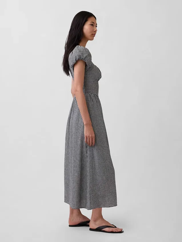 Vestido largo de cintura baja en mezcla de lino