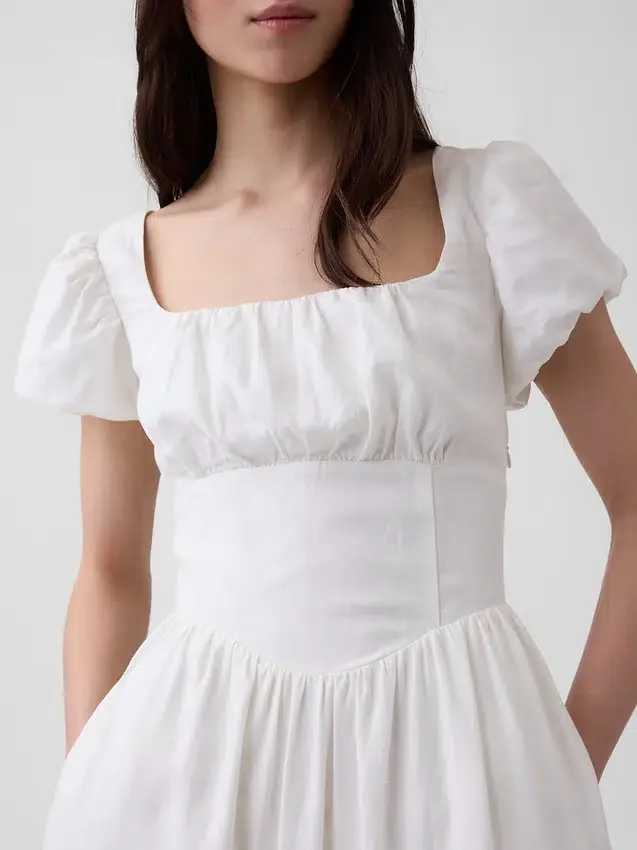 Vestido largo de cintura baja en mezcla de lino