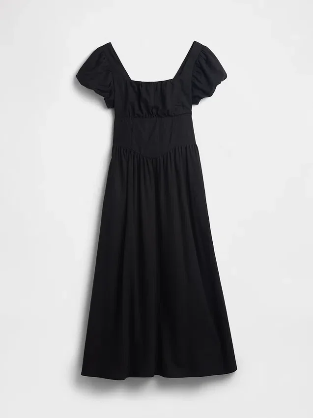 Vestido largo de cintura baja en mezcla de lino