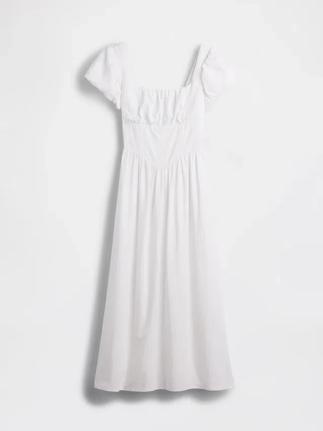 Vestido largo de cintura baja en mezcla de lino
